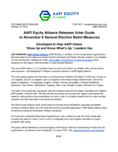The AAPI Equity Alliance's press release regarding the 2022 midterm election voter guide