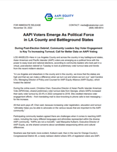 Press Release: AAPI Voters Emerge As Political Force in LA County and Battleground States